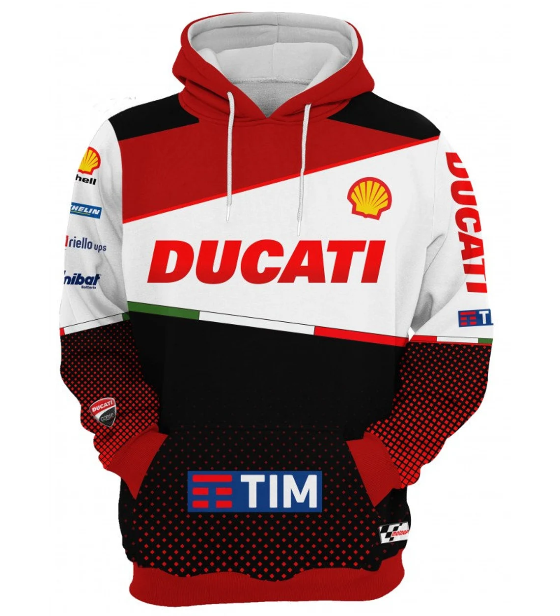 Ducati White Black Red Pullover Hoodie