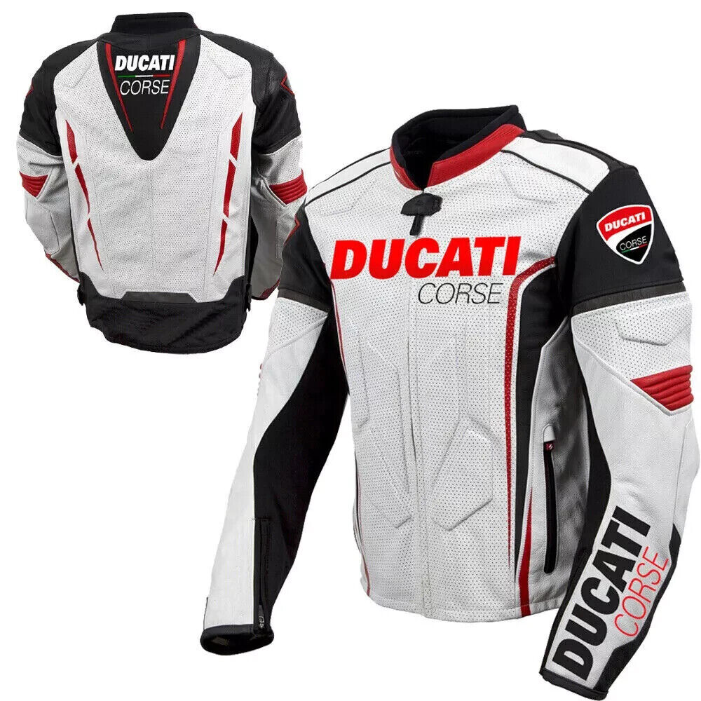 DUCATI Racing Motorcycle Biker Leather Jacket Replica - Image 2