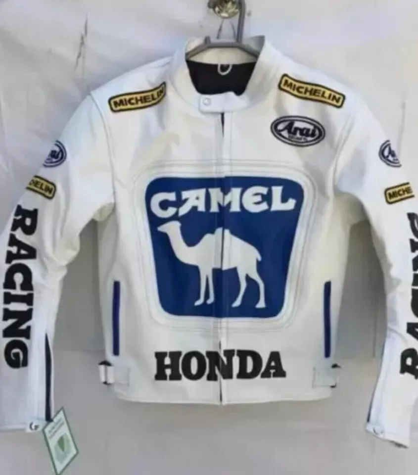 Honda Camel Leather Motorcycle Racing Jacket - Image 3