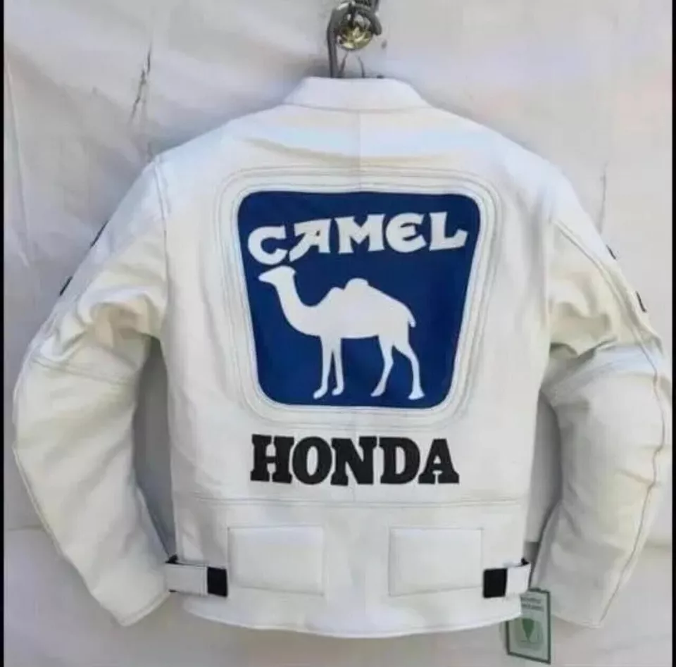Honda Camel Leather Motorcycle Racing Jacket - Image 4