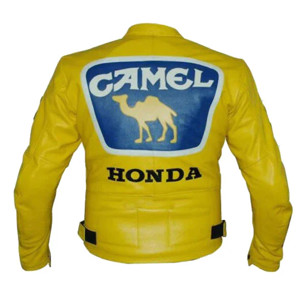Honda Camel Leather Motorcycle Racing Jacket - Image 2