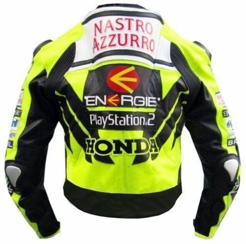 Mens Green Honda Nastro Motorcycle Racing Leather Jacket - Image 2