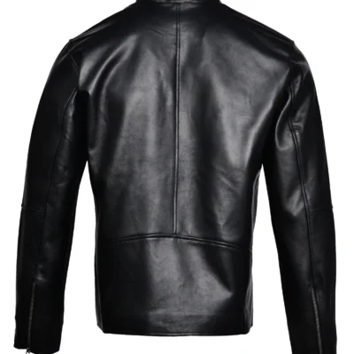 Black Men Cow-hide Plain Leather Jacket