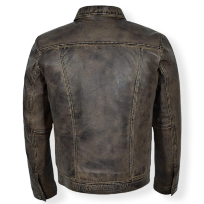Men Classic Waxed Brown Sheep Leather Jacket