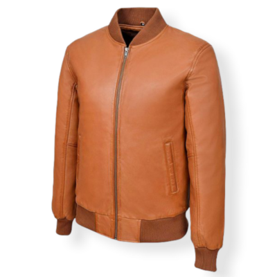 Men`s Tan Plain Style Sheep Leather Jacket