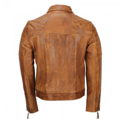 Tan Biker Style Sheep Leather Jacket