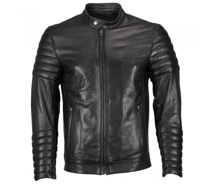 Moto Snap Collar Men Black Biker Leather Jacket