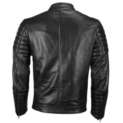 Moto Snap Collar Men Black Biker Leather Jacket