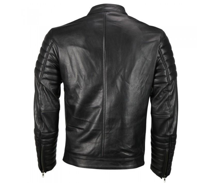 Moto Snap Collar Men Black Biker Leather Jacket - Image 2