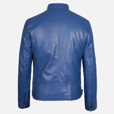 Stylish Slim Fit Men’s Blue Leather Jacket