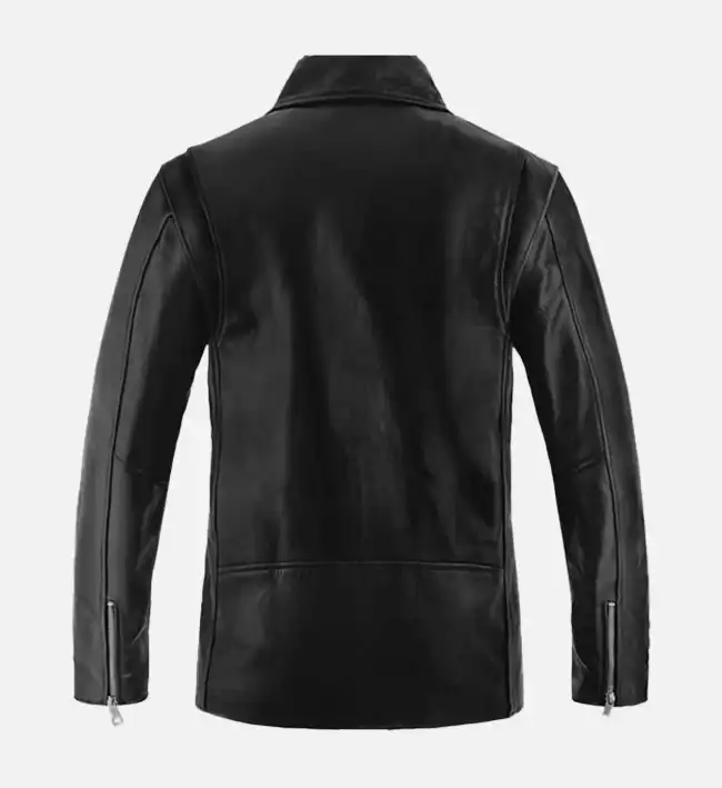 Men's Asymmetrical Black Biker Leather Jacket - Image 2