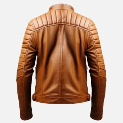 Men’s Tan Leather Cafe Racer Jacket