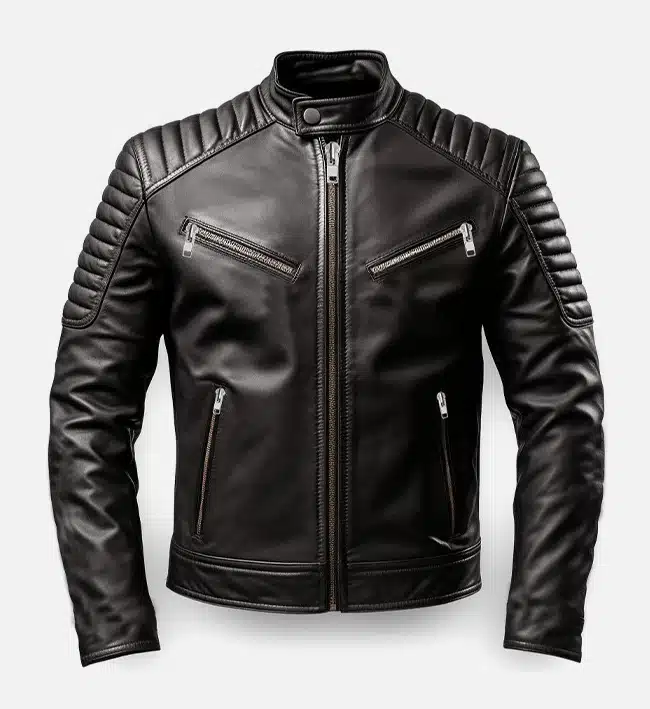 Men's Tan Leather Cafe Racer Jacket - Image 3