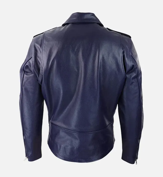 Men's Blue Runway Biker Leather Jacket - Image 2